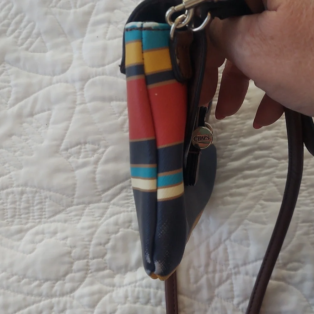 Chaps Crossbody Purse or Wristlet Bright Colored Striped, Distressed - Picture 10 of 10